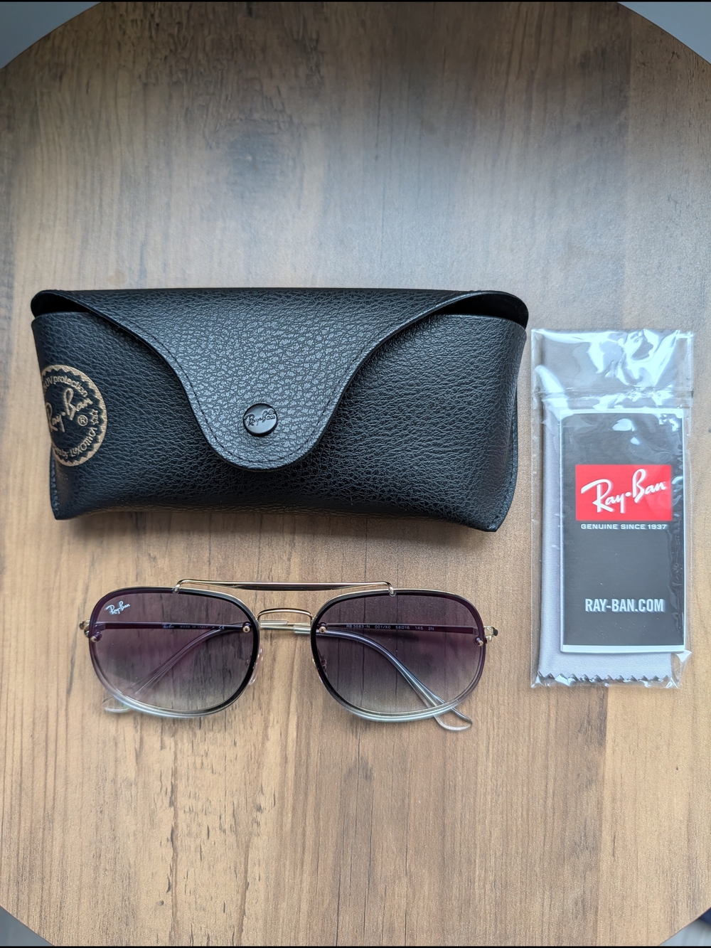 Ray-Ban Gold Frame Sunglasses with Gradient Blue Lenses - Picture 2 of 3